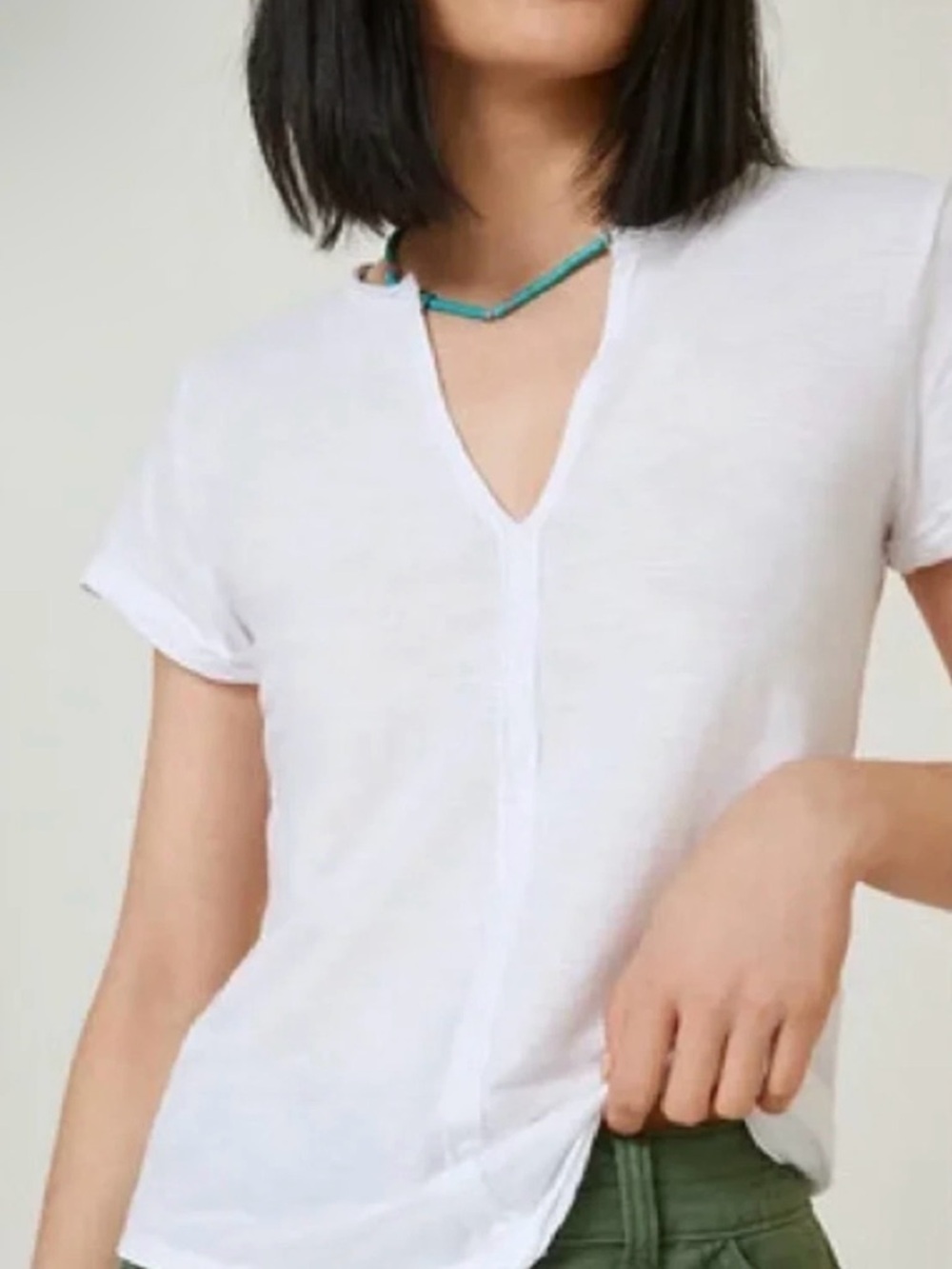 NWOT Anthropologie Pilcro White Short Sleeve Spliced-Neck Tee - Picture 2 of 6